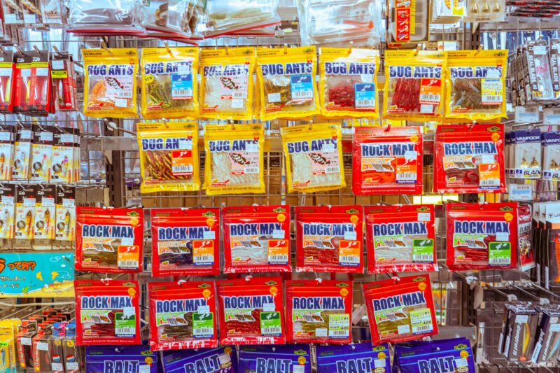 말랑한 소프트 베이트 루어 진열