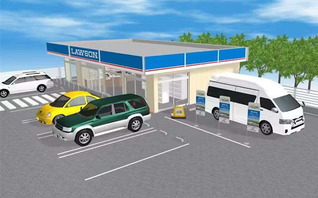 일본 로손 편의점 주차장에서 차박 중인 차량 모습